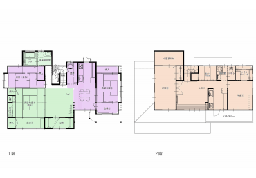 両世帯で共有する空間と、各世帯で分ける空間が混在しているタイプ。